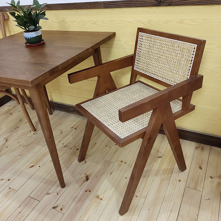 Contemporary Style Rubberwood Chair Open Back Arm Kitchen Dining Chairs Walnut 1 Piece Clearhalo ' kitchen&dining_furn' 'Dining Chairs' 'Dining Tables & Seating' 'dining_chair' 'furn' 'furn_dining_chair' 'Furniture' 'furniture_dining_chair' 'Kitchen & Dining Furniture' 'kitchen' 3542069
