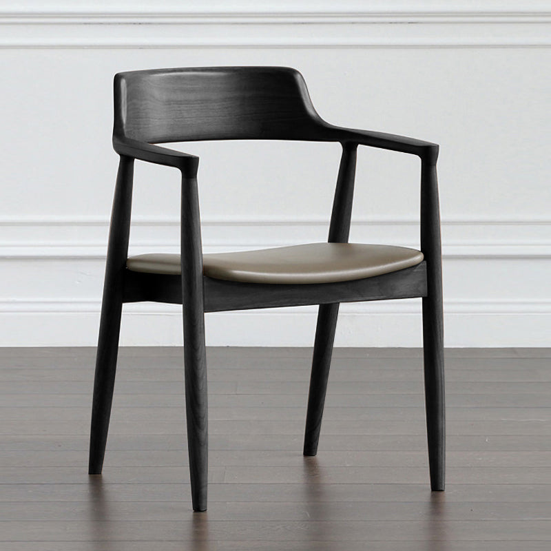 Modern Dining Arm Chair 22'' Wide Open Back Chair with 4 Wood Legs for Home Use Black Leather 1 Piece Clearhalo ' kitchen&dining_furn' 'Dining Chairs' 'Dining Tables & Seating' 'dining_chair' 'furn' 'furn_dining_chair' 'Furniture' 'furniture_dining_chair' 'Kitchen & Dining Furniture' 'kitchen' 3542175