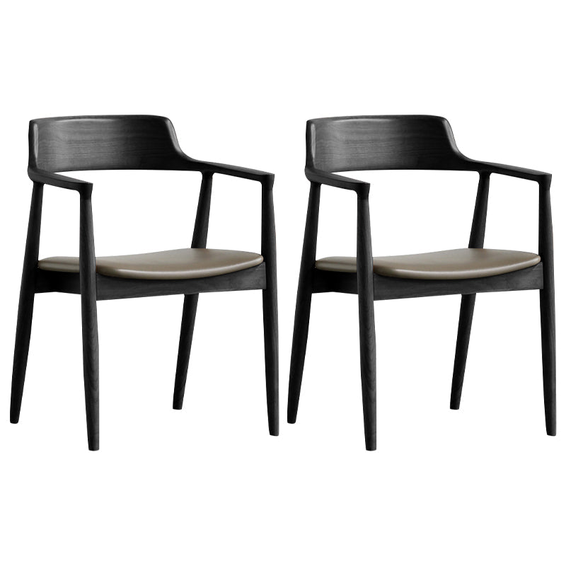 Modern Dining Arm Chair 22'' Wide Open Back Chair with 4 Wood Legs for Home Use Black Leather 2 Piece Set Clearhalo ' kitchen&dining_furn' 'Dining Chairs' 'Dining Tables & Seating' 'dining_chair' 'furn' 'furn_dining_chair' 'Furniture' 'furniture_dining_chair' 'Kitchen & Dining Furniture' 'kitchen' 3542176
