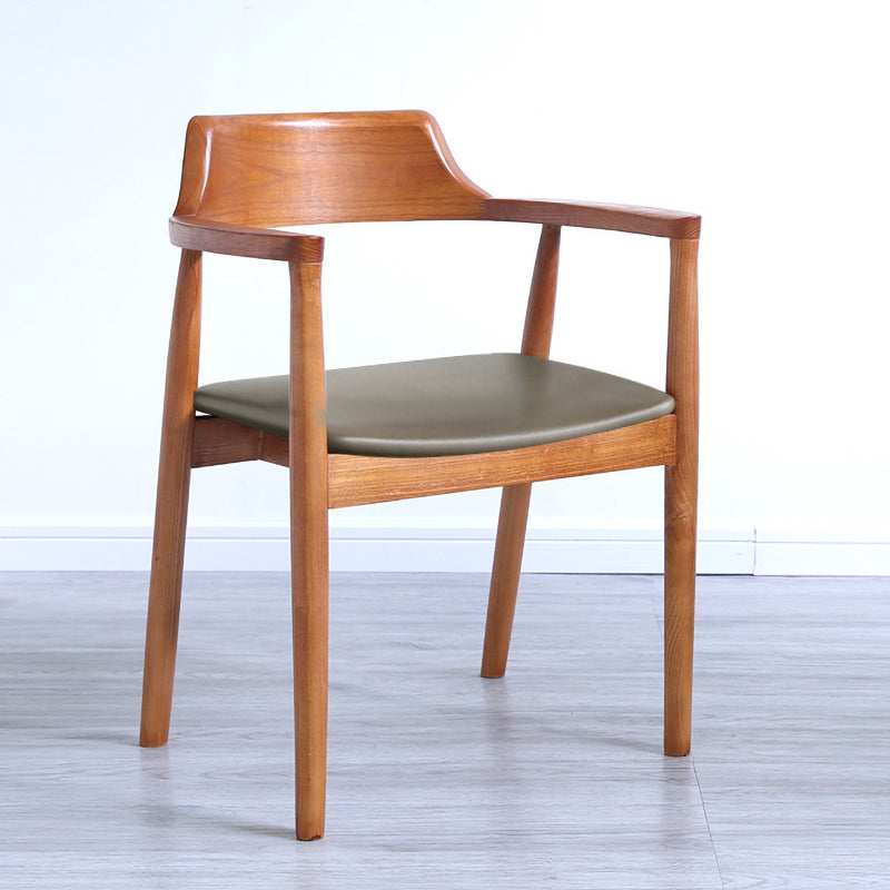 Modern Dining Arm Chair 22'' Wide Open Back Chair with 4 Wood Legs for Home Use Brown Leather 1 Piece Clearhalo ' kitchen&dining_furn' 'Dining Chairs' 'Dining Tables & Seating' 'dining_chair' 'furn' 'furn_dining_chair' 'Furniture' 'furniture_dining_chair' 'Kitchen & Dining Furniture' 'kitchen' 3542178