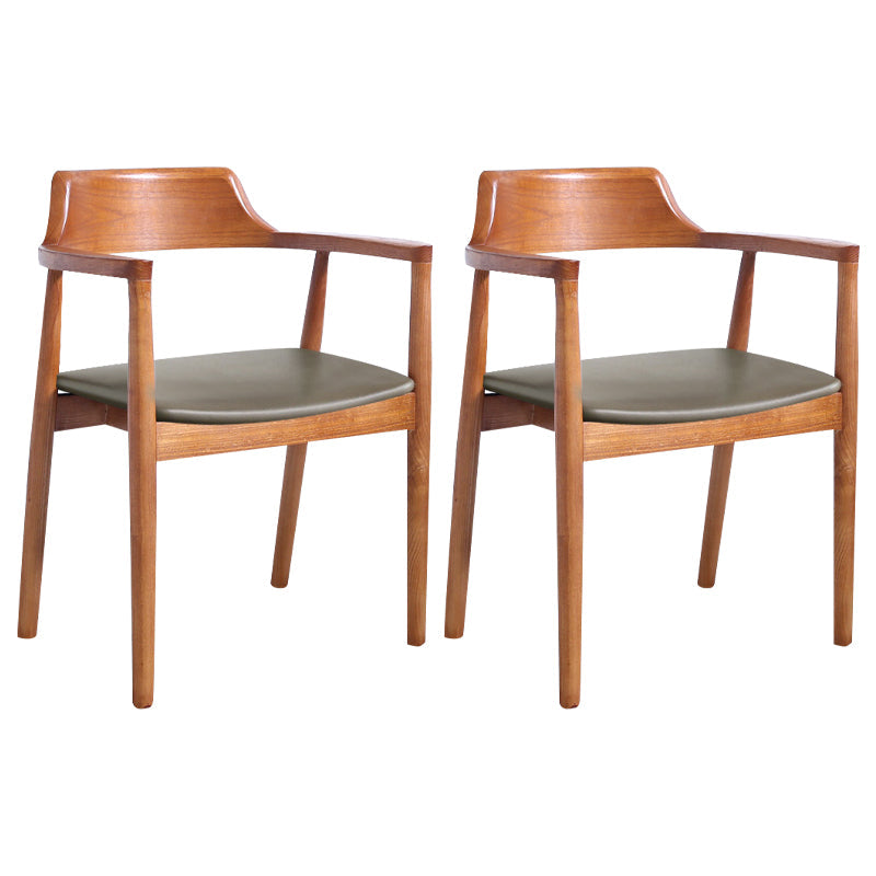 Modern Dining Arm Chair 22'' Wide Open Back Chair with 4 Wood Legs for Home Use Brown Leather 2 Piece Set Clearhalo ' kitchen&dining_furn' 'Dining Chairs' 'Dining Tables & Seating' 'dining_chair' 'furn' 'furn_dining_chair' 'Furniture' 'furniture_dining_chair' 'Kitchen & Dining Furniture' 'kitchen' 3542179