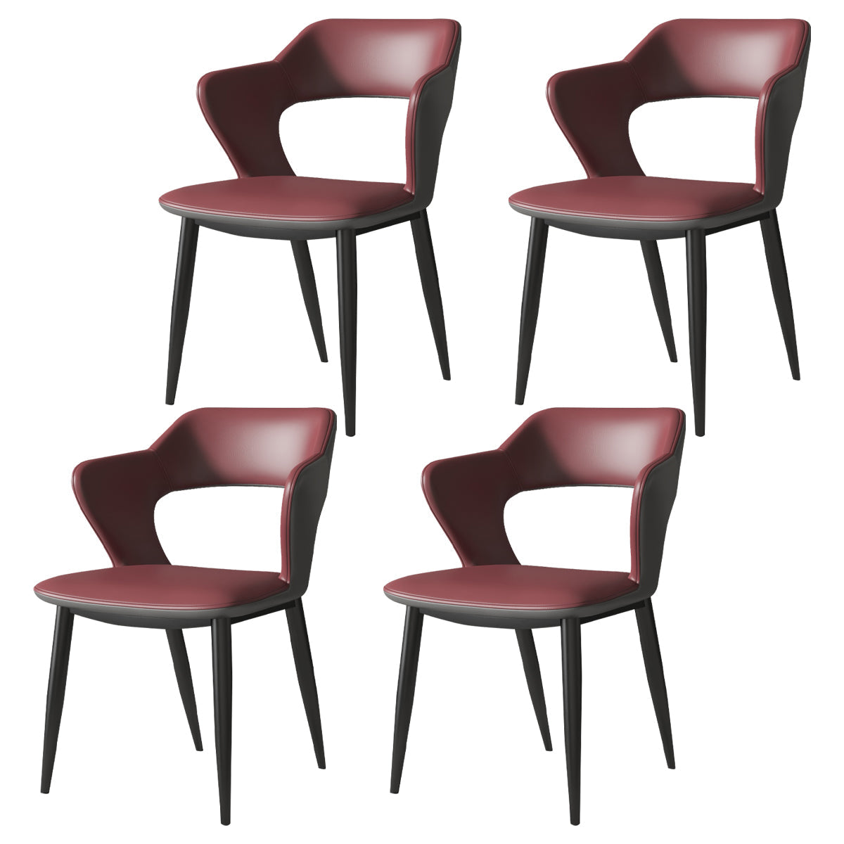 Industrial Style Faux Leather Side Chair with 4 Metal Legs Open Back Dining Side Chair Red 4 Piece Set Clearhalo ' kitchen&dining_furn' 'Dining Chairs' 'Dining Tables & Seating' 'dining_chair' 'furn' 'furn_dining_chair' 'Furniture' 'furniture_dining_chair' 'Kitchen & Dining Furniture' 'kitchen' 3542247