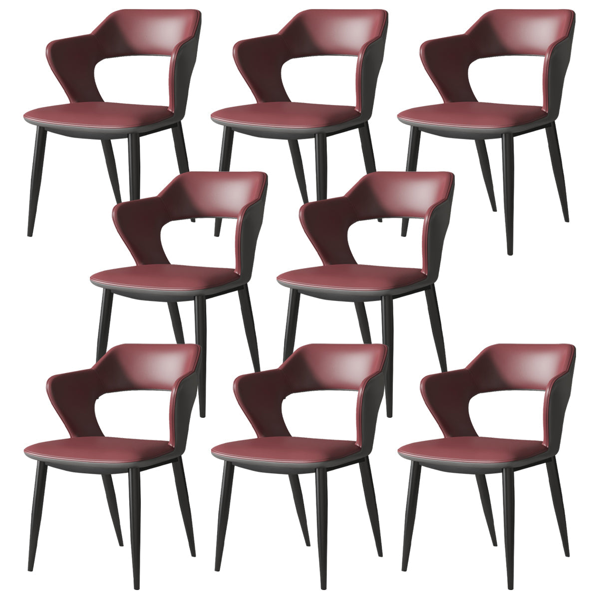Industrial Style Faux Leather Side Chair with 4 Metal Legs Open Back Dining Side Chair Red 8 Piece Set Clearhalo ' kitchen&dining_furn' 'Dining Chairs' 'Dining Tables & Seating' 'dining_chair' 'furn' 'furn_dining_chair' 'Furniture' 'furniture_dining_chair' 'Kitchen & Dining Furniture' 'kitchen' 3542248