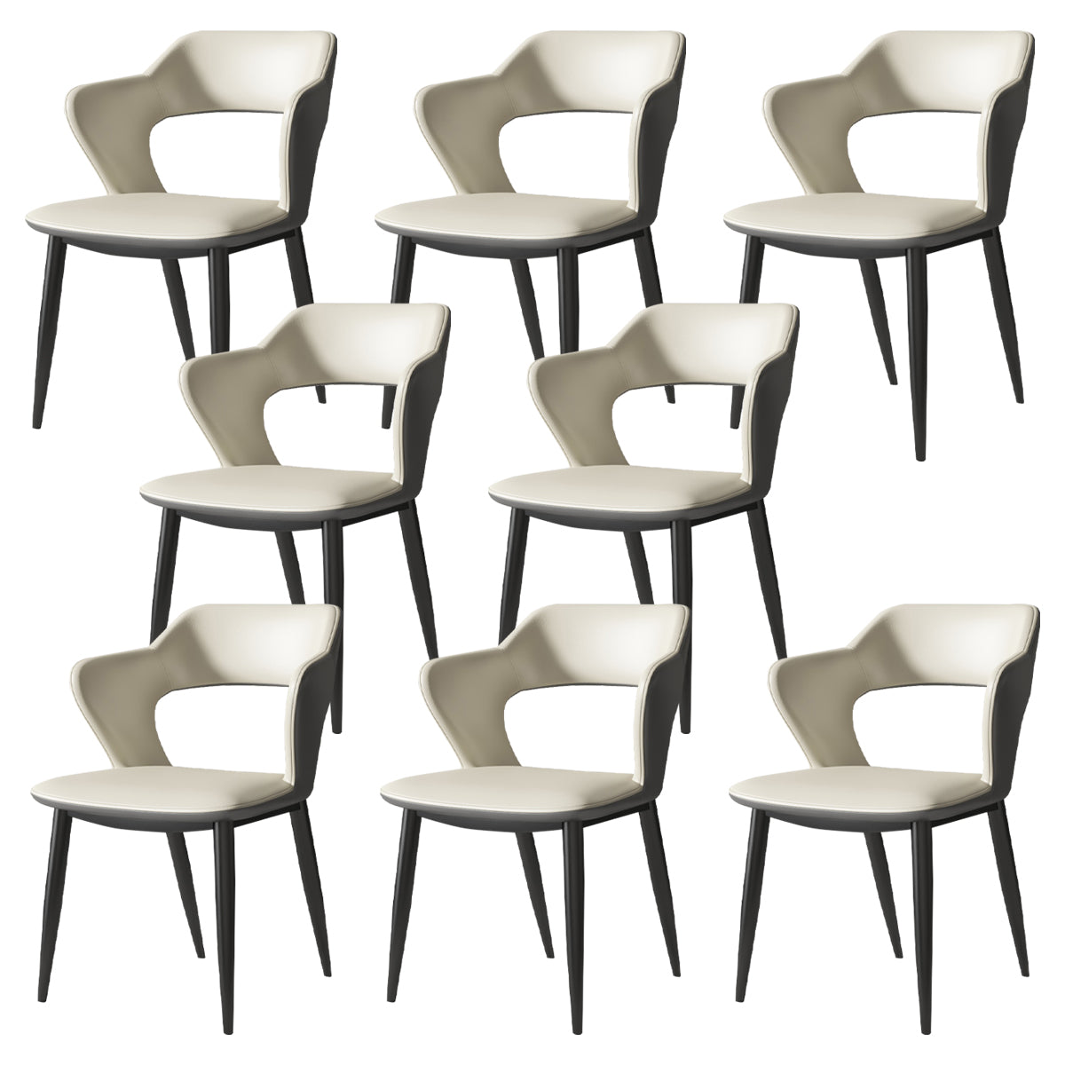 Industrial Style Faux Leather Side Chair with 4 Metal Legs Open Back Dining Side Chair Gray-White 8 Piece Set Clearhalo ' kitchen&dining_furn' 'Dining Chairs' 'Dining Tables & Seating' 'dining_chair' 'furn' 'furn_dining_chair' 'Furniture' 'furniture_dining_chair' 'Kitchen & Dining Furniture' 'kitchen' 3542256