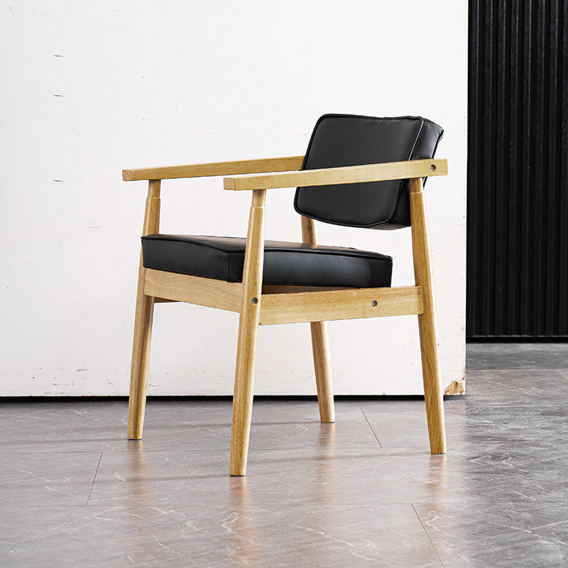 Contemporary Kitchen Leather Square Dining Chair Open Back Dining Side Chair Black 1 Piece Natural Wood Clearhalo ' kitchen&dining_furn' 'Dining Chairs' 'Dining Tables & Seating' 'dining_chair' 'furn' 'furn_dining_chair' 'Furniture' 'furniture_dining_chair' 'Kitchen & Dining Furniture' 'kitchen' 3542329