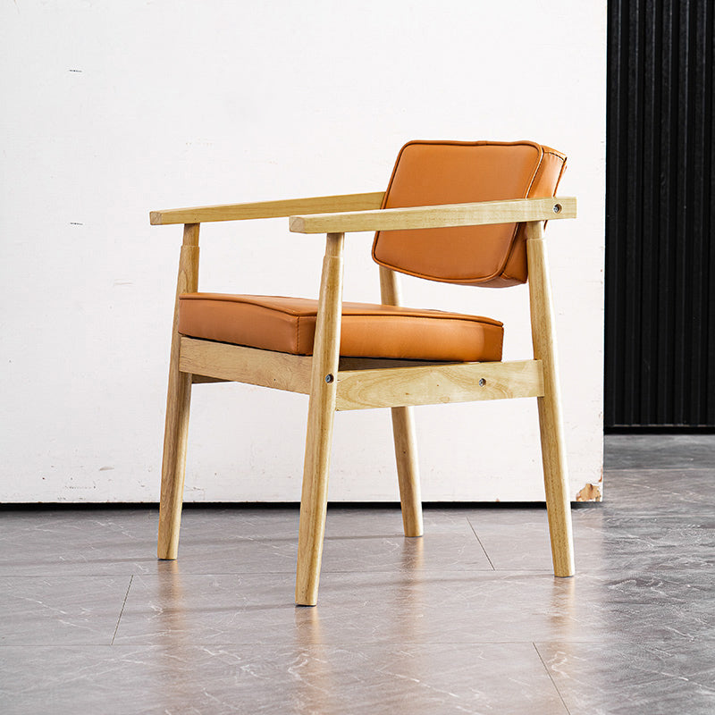 Contemporary Kitchen Leather Square Dining Chair Open Back Dining Side Chair Orange 1 Piece Natural Wood Clearhalo ' kitchen&dining_furn' 'Dining Chairs' 'Dining Tables & Seating' 'dining_chair' 'furn' 'furn_dining_chair' 'Furniture' 'furniture_dining_chair' 'Kitchen & Dining Furniture' 'kitchen' 3542338