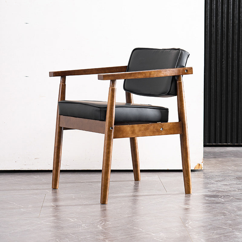 Contemporary Kitchen Leather Square Dining Chair Open Back Dining Side Chair Black 1 Piece Walnut Clearhalo ' kitchen&dining_furn' 'Dining Chairs' 'Dining Tables & Seating' 'dining_chair' 'furn' 'furn_dining_chair' 'Furniture' 'furniture_dining_chair' 'Kitchen & Dining Furniture' 'kitchen' 3542341