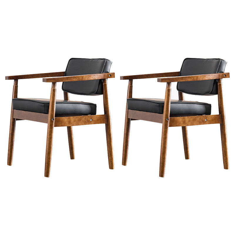 Contemporary Kitchen Leather Square Dining Chair Open Back Dining Side Chair Black 2 Piece Set Walnut Clearhalo ' kitchen&dining_furn' 'Dining Chairs' 'Dining Tables & Seating' 'dining_chair' 'furn' 'furn_dining_chair' 'Furniture' 'furniture_dining_chair' 'Kitchen & Dining Furniture' 'kitchen' 3542342