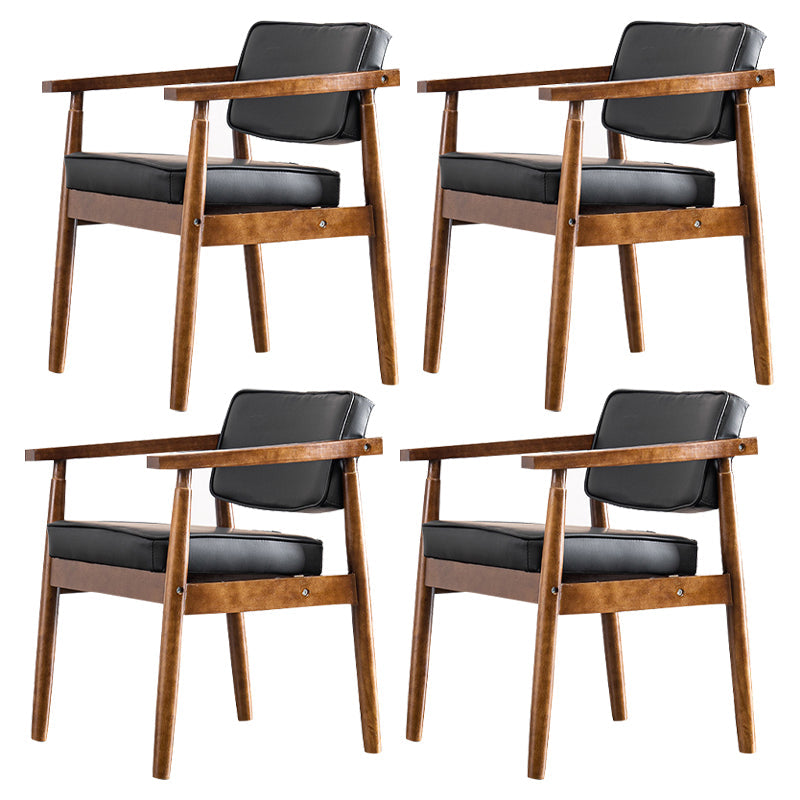 Contemporary Kitchen Leather Square Dining Chair Open Back Dining Side Chair Black 4 Piece Set Walnut Clearhalo ' kitchen&dining_furn' 'Dining Chairs' 'Dining Tables & Seating' 'dining_chair' 'furn' 'furn_dining_chair' 'Furniture' 'furniture_dining_chair' 'Kitchen & Dining Furniture' 'kitchen' 3542343