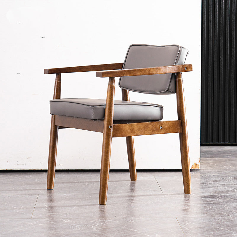 Contemporary Kitchen Leather Square Dining Chair Open Back Dining Side Chair Grey 1 Piece Walnut Clearhalo ' kitchen&dining_furn' 'Dining Chairs' 'Dining Tables & Seating' 'dining_chair' 'furn' 'furn_dining_chair' 'Furniture' 'furniture_dining_chair' 'Kitchen & Dining Furniture' 'kitchen' 3542344