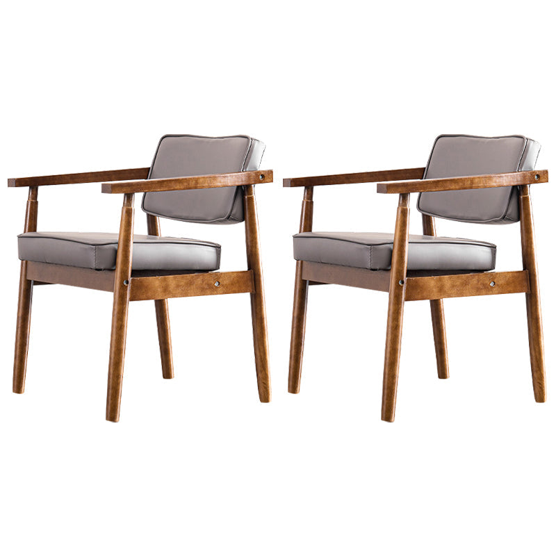 Contemporary Kitchen Leather Square Dining Chair Open Back Dining Side Chair Grey 2 Piece Set Walnut Clearhalo ' kitchen&dining_furn' 'Dining Chairs' 'Dining Tables & Seating' 'dining_chair' 'furn' 'furn_dining_chair' 'Furniture' 'furniture_dining_chair' 'Kitchen & Dining Furniture' 'kitchen' 3542345