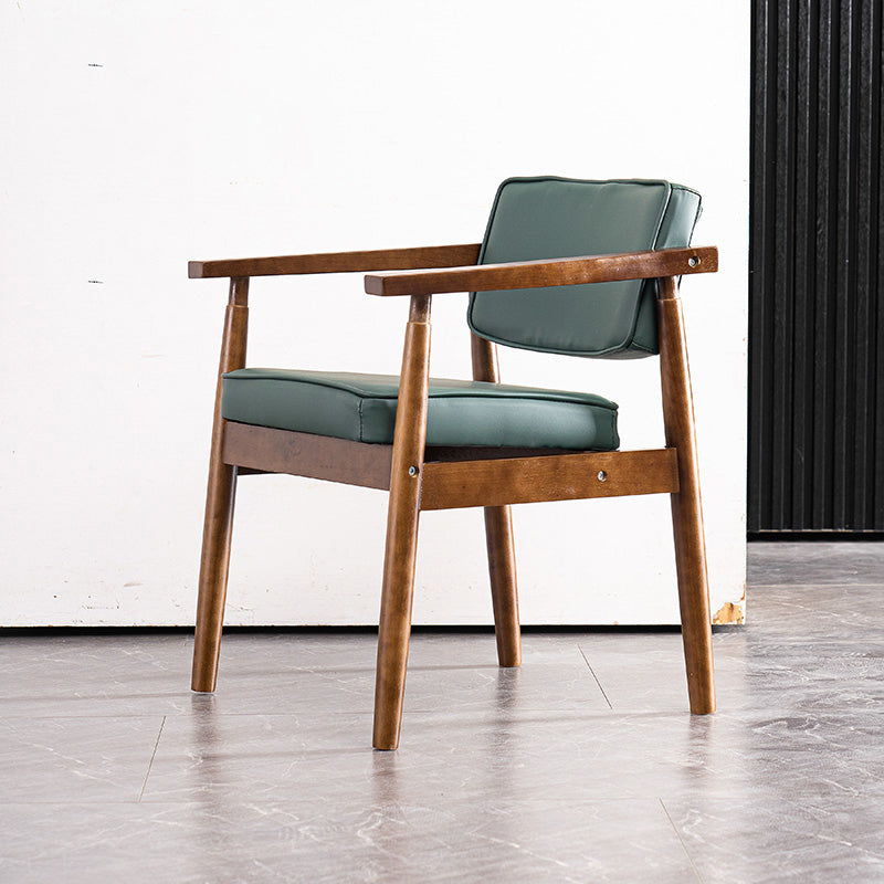 Contemporary Kitchen Leather Square Dining Chair Open Back Dining Side Chair Blackish Green 1 Piece Walnut Clearhalo ' kitchen&dining_furn' 'Dining Chairs' 'Dining Tables & Seating' 'dining_chair' 'furn' 'furn_dining_chair' 'Furniture' 'furniture_dining_chair' 'Kitchen & Dining Furniture' 'kitchen' 3542347