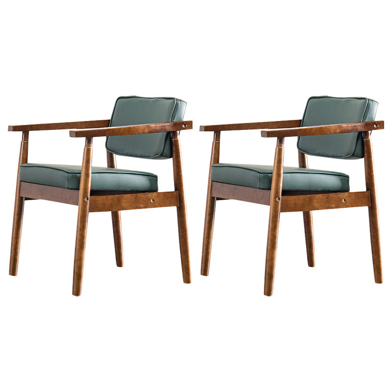 Contemporary Kitchen Leather Square Dining Chair Open Back Dining Side Chair Blackish Green 2 Piece Set Walnut Clearhalo ' kitchen&dining_furn' 'Dining Chairs' 'Dining Tables & Seating' 'dining_chair' 'furn' 'furn_dining_chair' 'Furniture' 'furniture_dining_chair' 'Kitchen & Dining Furniture' 'kitchen' 3542348