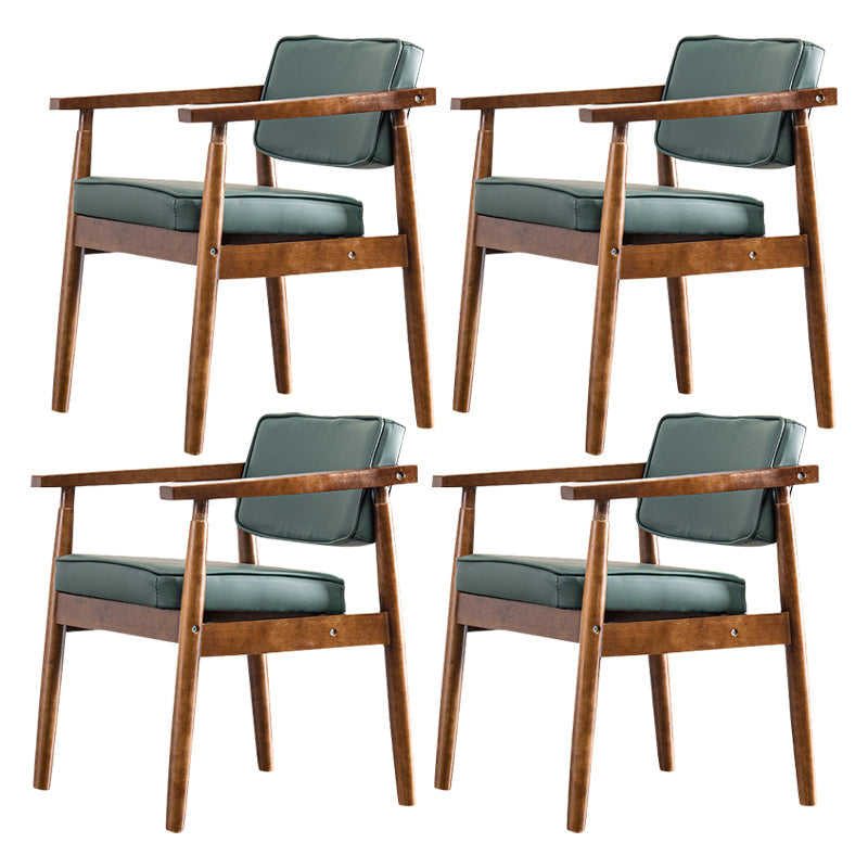 Contemporary Kitchen Leather Square Dining Chair Open Back Dining Side Chair Blackish Green 4 Piece Set Walnut Clearhalo ' kitchen&dining_furn' 'Dining Chairs' 'Dining Tables & Seating' 'dining_chair' 'furn' 'furn_dining_chair' 'Furniture' 'furniture_dining_chair' 'Kitchen & Dining Furniture' 'kitchen' 3542349