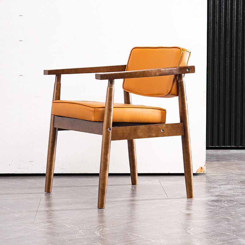 Contemporary Kitchen Leather Square Dining Chair Open Back Dining Side Chair Orange 1 Piece Walnut Clearhalo ' kitchen&dining_furn' 'Dining Chairs' 'Dining Tables & Seating' 'dining_chair' 'furn' 'furn_dining_chair' 'Furniture' 'furniture_dining_chair' 'Kitchen & Dining Furniture' 'kitchen' 3542350