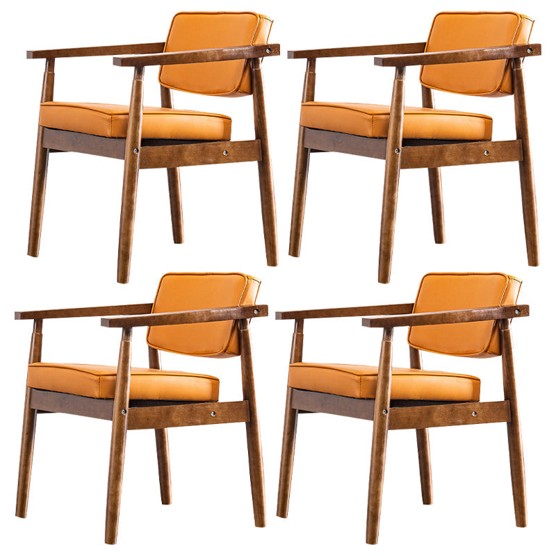 Contemporary Kitchen Leather Square Dining Chair Open Back Dining Side Chair Orange 4 Piece Set Walnut Clearhalo ' kitchen&dining_furn' 'Dining Chairs' 'Dining Tables & Seating' 'dining_chair' 'furn' 'furn_dining_chair' 'Furniture' 'furniture_dining_chair' 'Kitchen & Dining Furniture' 'kitchen' 3542352