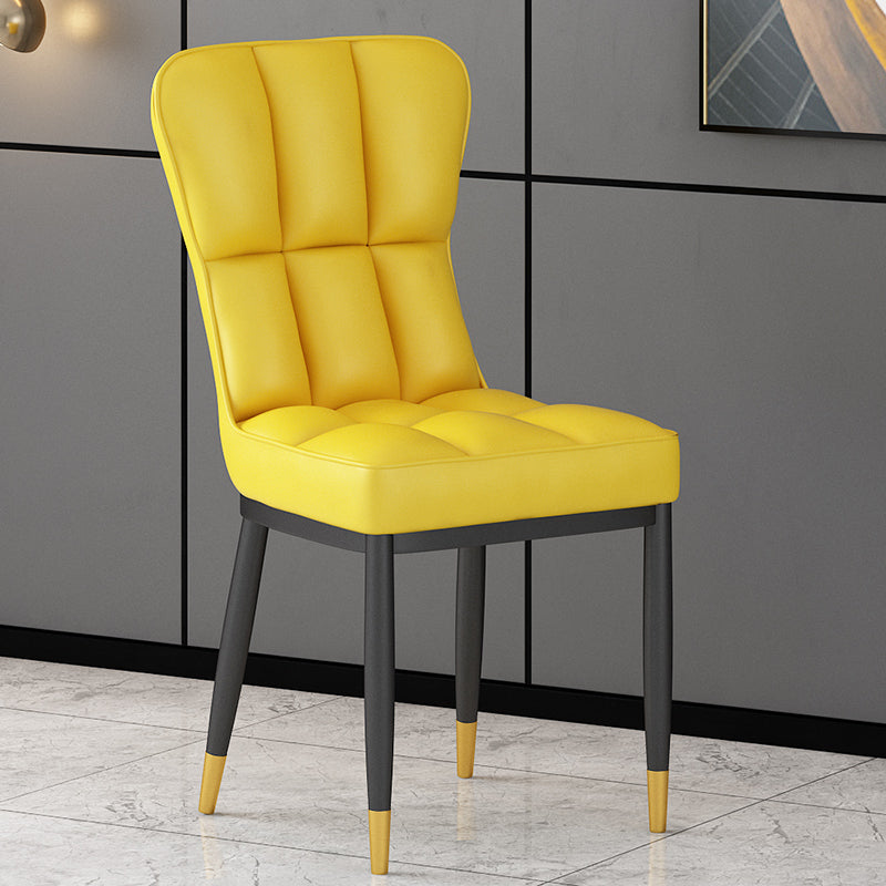 Metal Modern Dining Side Chair with Color Cushion Parsons Chairs for Home Yellow 1 Piece Brass Gold Clearhalo ' kitchen&dining_furn' 'Dining Chairs' 'Dining Tables & Seating' 'dining_chair' 'furn' 'furn_dining_chair' 'Furniture' 'furniture_dining_chair' 'Kitchen & Dining Furniture' 'kitchen' 3542431