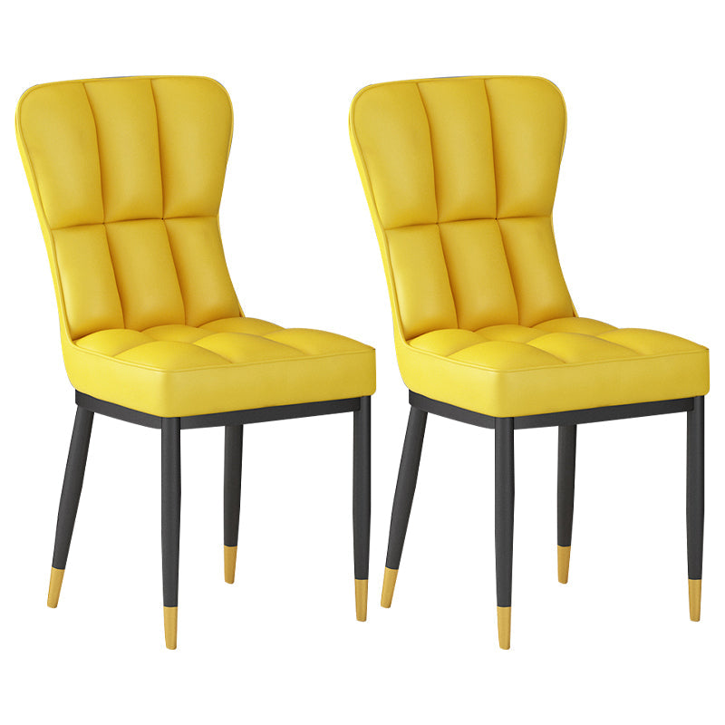 Metal Modern Dining Side Chair with Color Cushion Parsons Chairs for Home Yellow 2 Piece Set Brass Gold Clearhalo ' kitchen&dining_furn' 'Dining Chairs' 'Dining Tables & Seating' 'dining_chair' 'furn' 'furn_dining_chair' 'Furniture' 'furniture_dining_chair' 'Kitchen & Dining Furniture' 'kitchen' 3542432