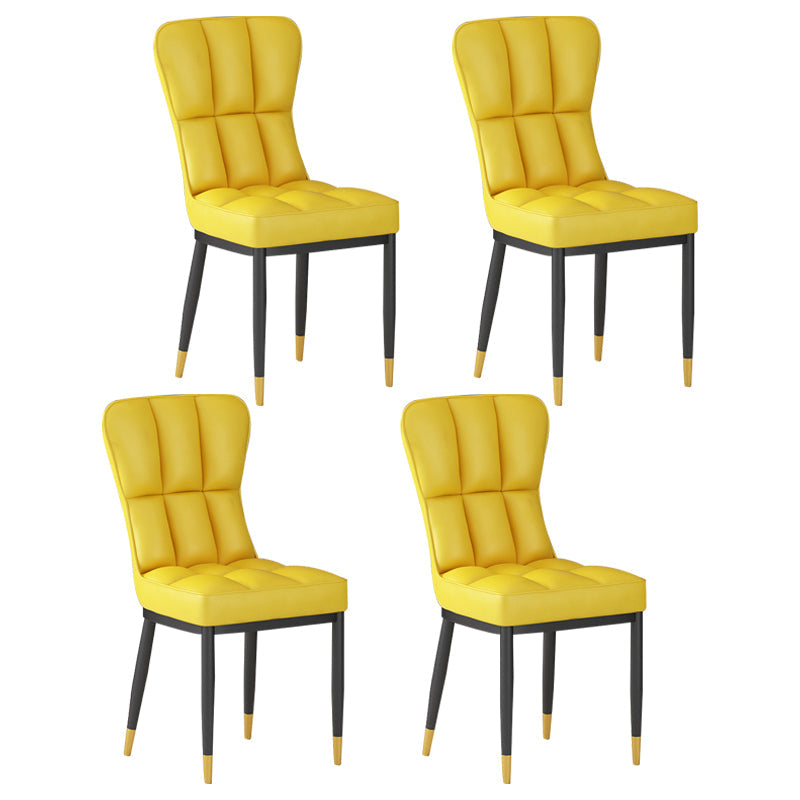 Metal Modern Dining Side Chair with Color Cushion Parsons Chairs for Home Yellow 4 Piece Set Brass Gold Clearhalo ' kitchen&dining_furn' 'Dining Chairs' 'Dining Tables & Seating' 'dining_chair' 'furn' 'furn_dining_chair' 'Furniture' 'furniture_dining_chair' 'Kitchen & Dining Furniture' 'kitchen' 3542433