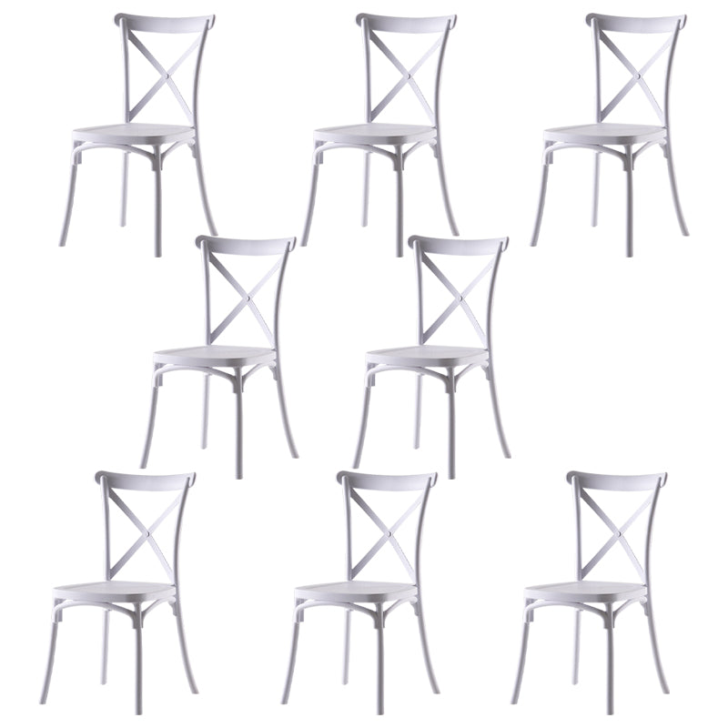 Modern Style Plastic Dining Chair of 17'' Wide Cross Back Side Chair for Kitchen White 8 Piece Set Clearhalo ' kitchen&dining_furn' 'Dining Chairs' 'Dining Tables & Seating' 'dining_chair' 'furn' 'furn_dining_chair' 'Furniture' 'furniture_dining_chair' 'Kitchen & Dining Furniture' 'kitchen' 3542484