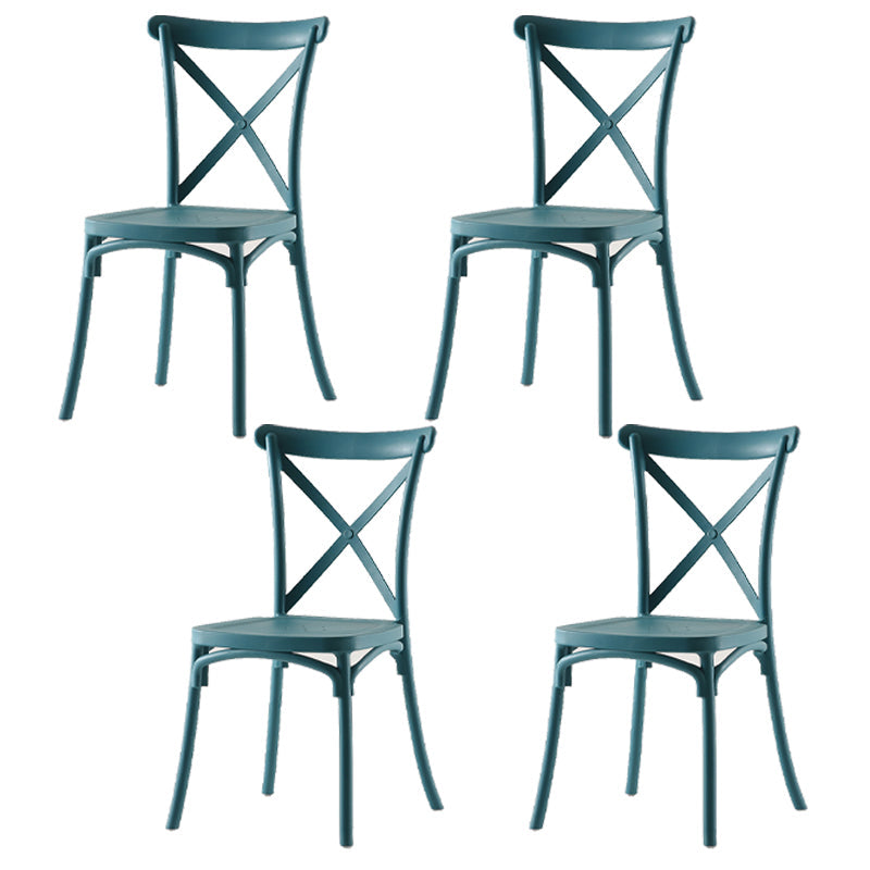 Modern Style Plastic Dining Chair of 17'' Wide Cross Back Side Chair for Kitchen Blue 4 Piece Set Clearhalo ' kitchen&dining_furn' 'Dining Chairs' 'Dining Tables & Seating' 'dining_chair' 'furn' 'furn_dining_chair' 'Furniture' 'furniture_dining_chair' 'Kitchen & Dining Furniture' 'kitchen' 3542485