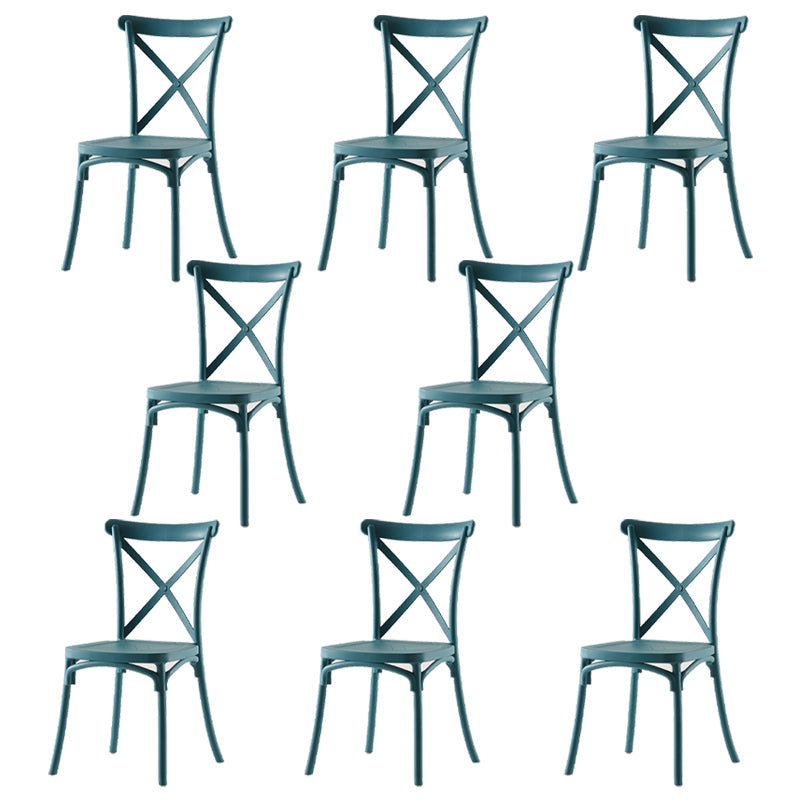 Modern Style Plastic Dining Chair of 17'' Wide Cross Back Side Chair for Kitchen Blue 8 Piece Set Clearhalo ' kitchen&dining_furn' 'Dining Chairs' 'Dining Tables & Seating' 'dining_chair' 'furn' 'furn_dining_chair' 'Furniture' 'furniture_dining_chair' 'Kitchen & Dining Furniture' 'kitchen' 3542488