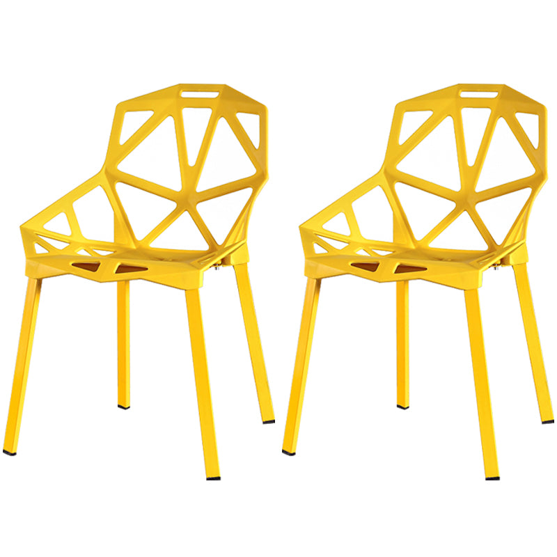 Contemporary Kitchen Plastic Armless Dining chair Cross Back Side Chair for Home Use Yellow 2 Piece Set Clearhalo ' kitchen&dining_furn' 'Dining Chairs' 'Dining Tables & Seating' 'dining_chair' 'furn' 'furn_dining_chair' 'Furniture' 'furniture_dining_chair' 'Kitchen & Dining Furniture' 'kitchen' 3564319