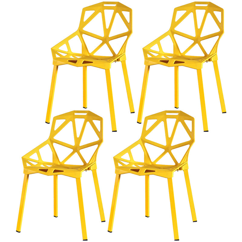 Contemporary Kitchen Plastic Armless Dining chair Cross Back Side Chair for Home Use Yellow 4 Piece Set Clearhalo ' kitchen&dining_furn' 'Dining Chairs' 'Dining Tables & Seating' 'dining_chair' 'furn' 'furn_dining_chair' 'Furniture' 'furniture_dining_chair' 'Kitchen & Dining Furniture' 'kitchen' 3564321