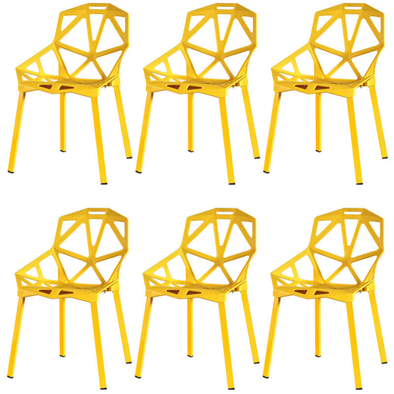 Contemporary Kitchen Plastic Armless Dining chair Cross Back Side Chair for Home Use Yellow 6 Piece Set Clearhalo ' kitchen&dining_furn' 'Dining Chairs' 'Dining Tables & Seating' 'dining_chair' 'furn' 'furn_dining_chair' 'Furniture' 'furniture_dining_chair' 'Kitchen & Dining Furniture' 'kitchen' 3564323