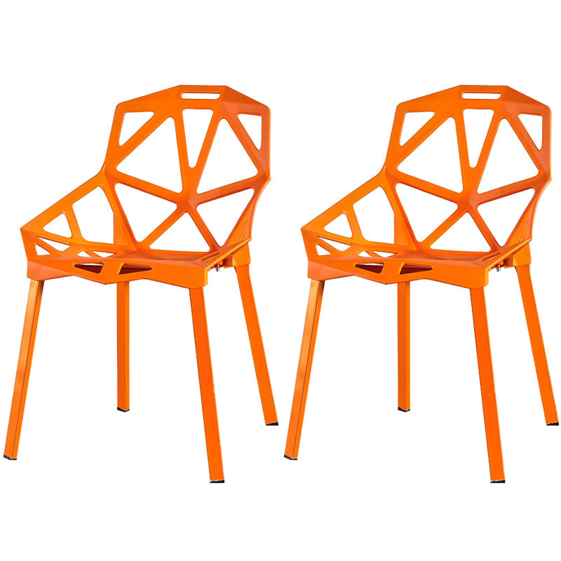 Contemporary Kitchen Plastic Armless Dining chair Cross Back Side Chair for Home Use Orange 2 Piece Set Clearhalo ' kitchen&dining_furn' 'Dining Chairs' 'Dining Tables & Seating' 'dining_chair' 'furn' 'furn_dining_chair' 'Furniture' 'furniture_dining_chair' 'Kitchen & Dining Furniture' 'kitchen' 3564326