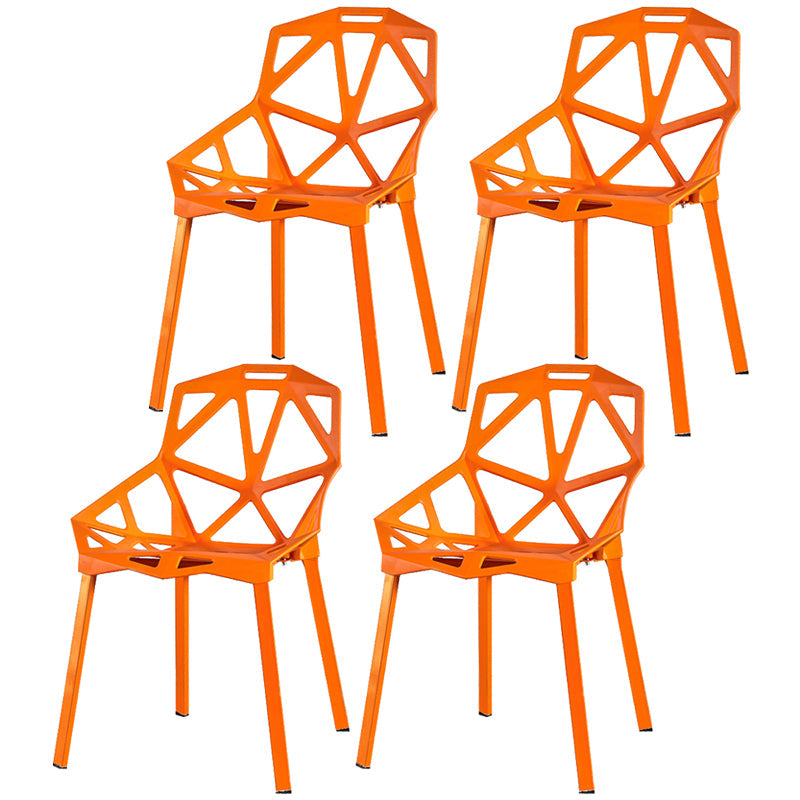 Contemporary Kitchen Plastic Armless Dining chair Cross Back Side Chair for Home Use Orange 4 Piece Set Clearhalo ' kitchen&dining_furn' 'Dining Chairs' 'Dining Tables & Seating' 'dining_chair' 'furn' 'furn_dining_chair' 'Furniture' 'furniture_dining_chair' 'Kitchen & Dining Furniture' 'kitchen' 3564327