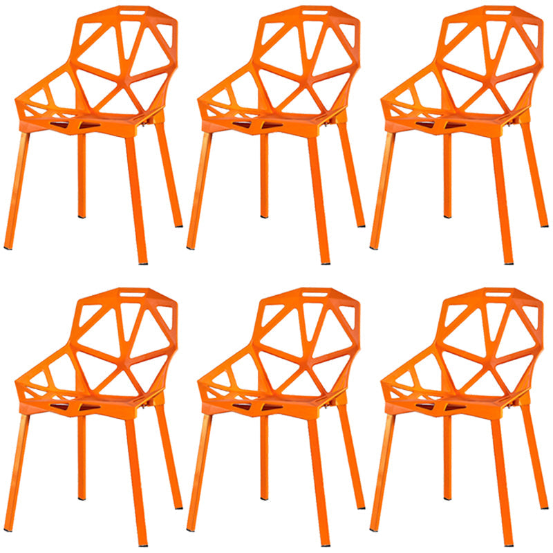 Contemporary Kitchen Plastic Armless Dining chair Cross Back Side Chair for Home Use Orange 6 Piece Set Clearhalo ' kitchen&dining_furn' 'Dining Chairs' 'Dining Tables & Seating' 'dining_chair' 'furn' 'furn_dining_chair' 'Furniture' 'furniture_dining_chair' 'Kitchen & Dining Furniture' 'kitchen' 3564330