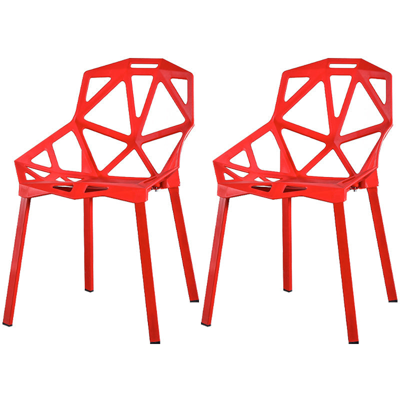 Contemporary Kitchen Plastic Armless Dining chair Cross Back Side Chair for Home Use Red 2 Piece Set Clearhalo ' kitchen&dining_furn' 'Dining Chairs' 'Dining Tables & Seating' 'dining_chair' 'furn' 'furn_dining_chair' 'Furniture' 'furniture_dining_chair' 'Kitchen & Dining Furniture' 'kitchen' 3564332