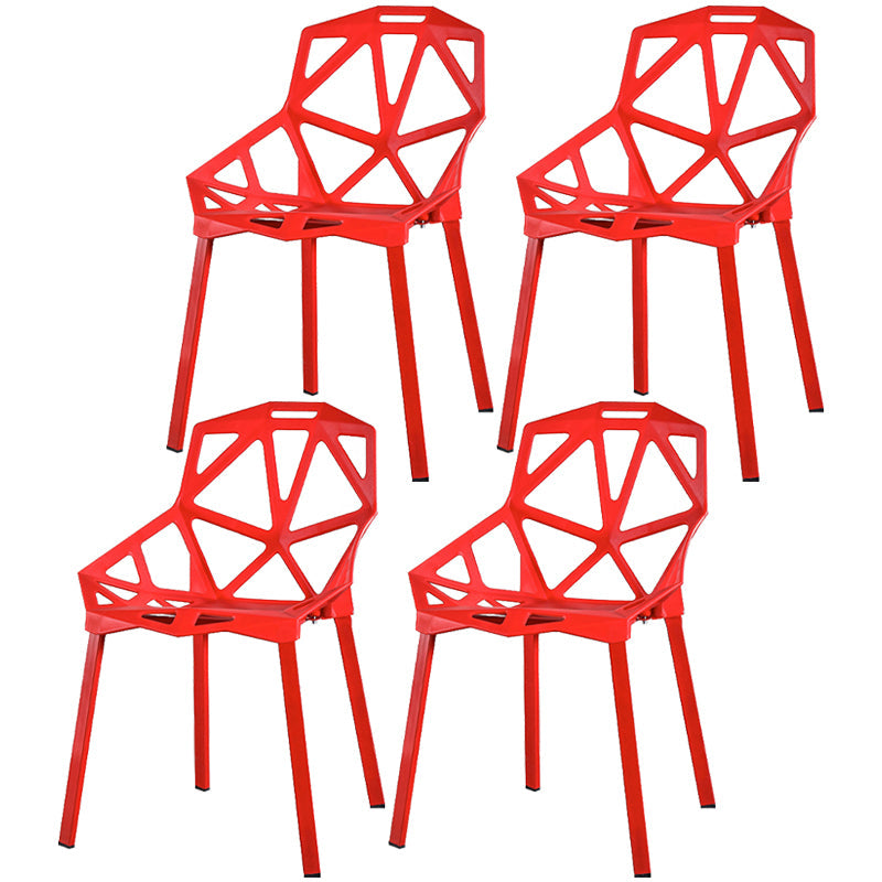 Contemporary Kitchen Plastic Armless Dining chair Cross Back Side Chair for Home Use Red 4 Piece Set Clearhalo ' kitchen&dining_furn' 'Dining Chairs' 'Dining Tables & Seating' 'dining_chair' 'furn' 'furn_dining_chair' 'Furniture' 'furniture_dining_chair' 'Kitchen & Dining Furniture' 'kitchen' 3564334