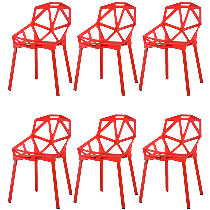Contemporary Kitchen Plastic Armless Dining chair Cross Back Side Chair for Home Use Red 6 Piece Set Clearhalo ' kitchen&dining_furn' 'Dining Chairs' 'Dining Tables & Seating' 'dining_chair' 'furn' 'furn_dining_chair' 'Furniture' 'furniture_dining_chair' 'Kitchen & Dining Furniture' 'kitchen' 3564336