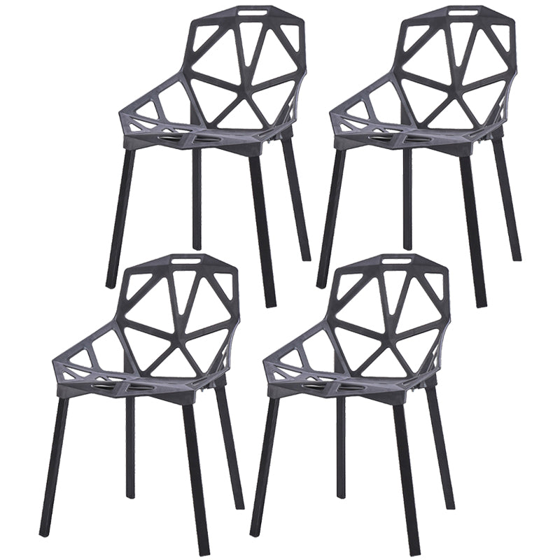 Contemporary Kitchen Plastic Armless Dining chair Cross Back Side Chair for Home Use Black 4 Piece Set Clearhalo ' kitchen&dining_furn' 'Dining Chairs' 'Dining Tables & Seating' 'dining_chair' 'furn' 'furn_dining_chair' 'Furniture' 'furniture_dining_chair' 'Kitchen & Dining Furniture' 'kitchen' 3564340