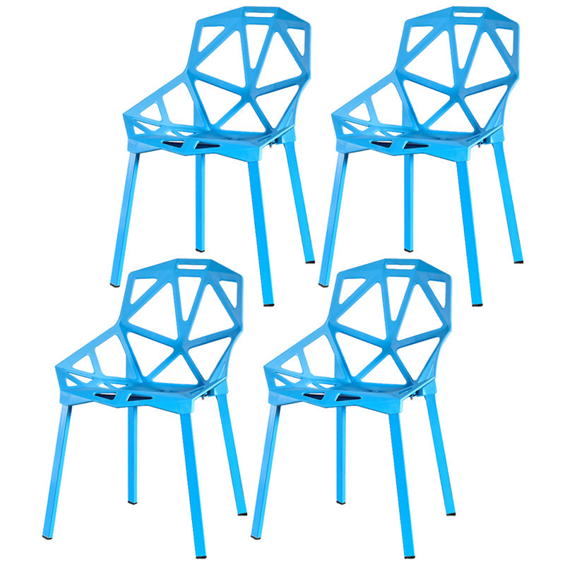 Contemporary Kitchen Plastic Armless Dining chair Cross Back Side Chair for Home Use Sky Blue 4 Piece Set Clearhalo ' kitchen&dining_furn' 'Dining Chairs' 'Dining Tables & Seating' 'dining_chair' 'furn' 'furn_dining_chair' 'Furniture' 'furniture_dining_chair' 'Kitchen & Dining Furniture' 'kitchen' 3564347
