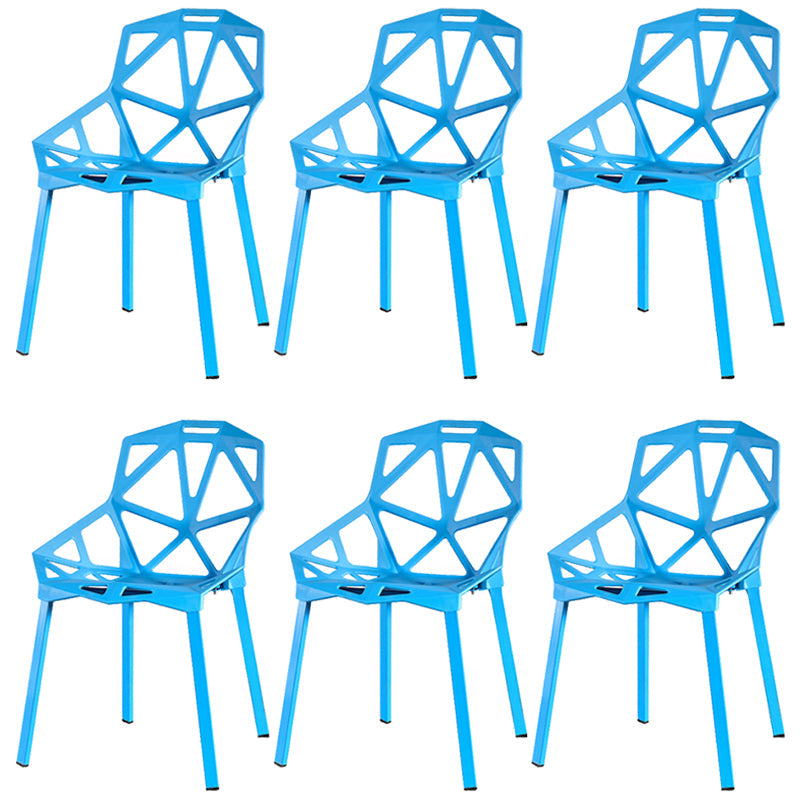 Contemporary Kitchen Plastic Armless Dining chair Cross Back Side Chair for Home Use Sky Blue 6 Piece Set Clearhalo ' kitchen&dining_furn' 'Dining Chairs' 'Dining Tables & Seating' 'dining_chair' 'furn' 'furn_dining_chair' 'Furniture' 'furniture_dining_chair' 'Kitchen & Dining Furniture' 'kitchen' 3564348
