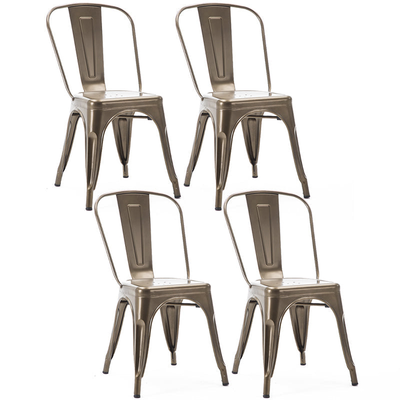 Industrial Dining Chair Slat Back Chair with 4 Metal Legs for Home Use Brown Metal 4 Piece Set Clearhalo ' kitchen&dining_furn' 'Dining Chairs' 'Dining Tables & Seating' 'dining_chair' 'furn' 'furn_dining_chair' 'Furniture' 'furniture_dining_chair' 'Kitchen & Dining Furniture' 'kitchen' 3564353