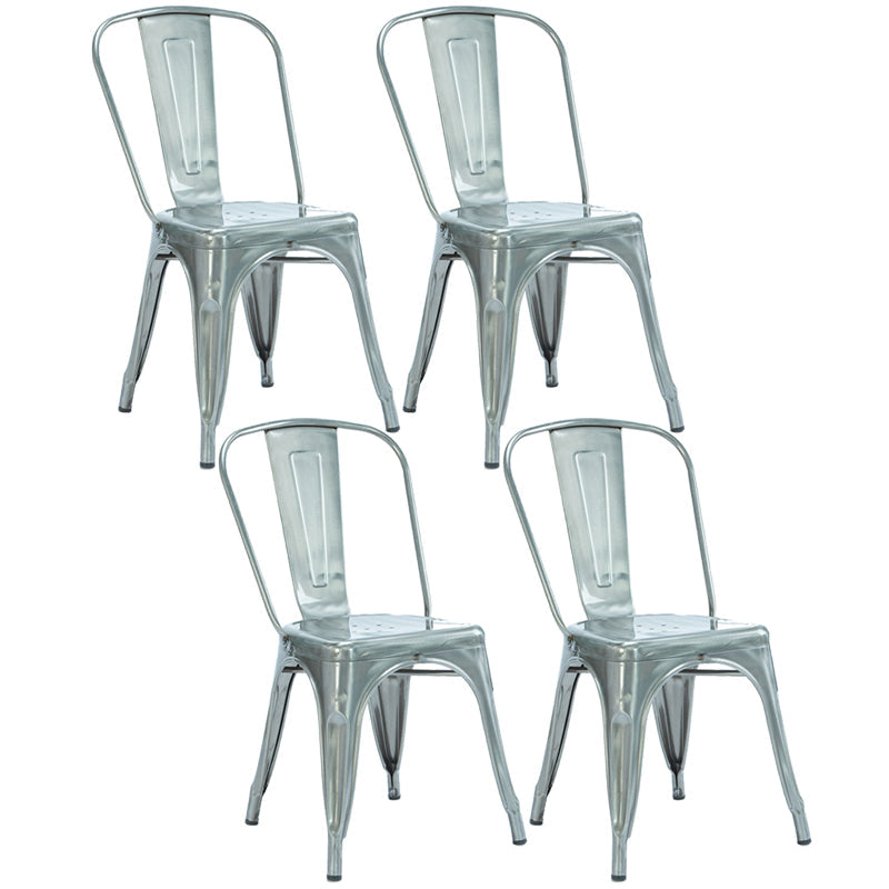 Industrial Dining Chair Slat Back Chair with 4 Metal Legs for Home Use Silver Metal 4 Piece Set Clearhalo ' kitchen&dining_furn' 'Dining Chairs' 'Dining Tables & Seating' 'dining_chair' 'furn' 'furn_dining_chair' 'Furniture' 'furniture_dining_chair' 'Kitchen & Dining Furniture' 'kitchen' 3564359