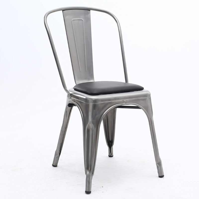 Industrial Dining Chair Slat Back Chair with 4 Metal Legs for Home Use Silver Faux Leather 1 Piece Clearhalo ' kitchen&dining_furn' 'Dining Chairs' 'Dining Tables & Seating' 'dining_chair' 'furn' 'furn_dining_chair' 'Furniture' 'furniture_dining_chair' 'Kitchen & Dining Furniture' 'kitchen' 3564361