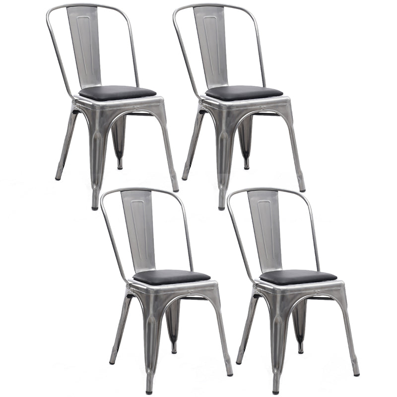 Industrial Dining Chair Slat Back Chair with 4 Metal Legs for Home Use Silver Faux Leather 4 Piece Set Clearhalo ' kitchen&dining_furn' 'Dining Chairs' 'Dining Tables & Seating' 'dining_chair' 'furn' 'furn_dining_chair' 'Furniture' 'furniture_dining_chair' 'Kitchen & Dining Furniture' 'kitchen' 3564365