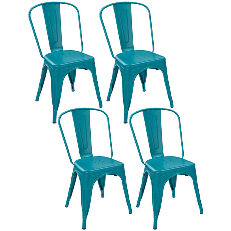 Industrial Dining Chair Slat Back Chair with 4 Metal Legs for Home Use Blue Metal 4 Piece Set Clearhalo ' kitchen&dining_furn' 'Dining Chairs' 'Dining Tables & Seating' 'dining_chair' 'furn' 'furn_dining_chair' 'Furniture' 'furniture_dining_chair' 'Kitchen & Dining Furniture' 'kitchen' 3564372
