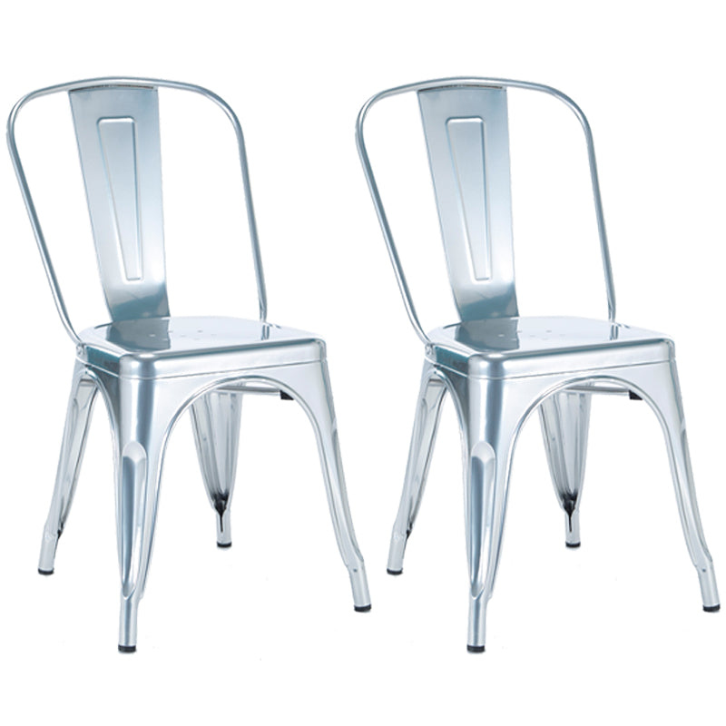Industrial Dining Chair Slat Back Chair with 4 Metal Legs for Home Use White-Silver Metal 2 Piece Set Clearhalo ' kitchen&dining_furn' 'Dining Chairs' 'Dining Tables & Seating' 'dining_chair' 'furn' 'furn_dining_chair' 'Furniture' 'furniture_dining_chair' 'Kitchen & Dining Furniture' 'kitchen' 3564377