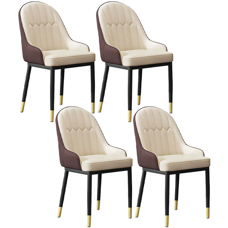 Modern Dining Arm Chair Leather Solid Back Side Chairs with Metal Legs Beige-Coffee 4 Piece Set Clearhalo ' kitchen&dining_furn' 'Dining Chairs' 'Dining Tables & Seating' 'dining_chair' 'furn' 'furn_dining_chair' 'Furniture' 'furniture_dining_chair' 'Kitchen & Dining Furniture' 'kitchen' 3564612