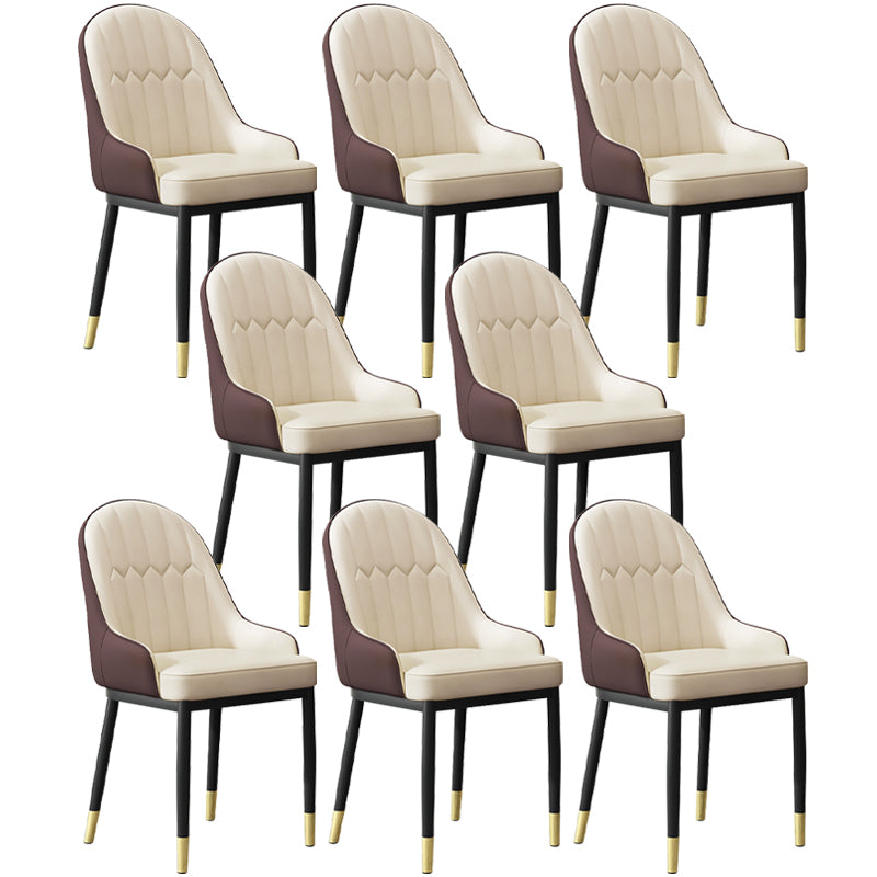 Modern Dining Arm Chair Leather Solid Back Side Chairs with Metal Legs Beige-Coffee 8 Piece Set Clearhalo ' kitchen&dining_furn' 'Dining Chairs' 'Dining Tables & Seating' 'dining_chair' 'furn' 'furn_dining_chair' 'Furniture' 'furniture_dining_chair' 'Kitchen & Dining Furniture' 'kitchen' 3564613