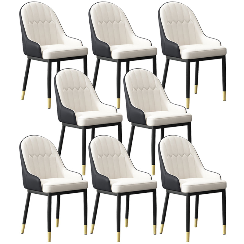 Modern Dining Arm Chair Leather Solid Back Side Chairs with Metal Legs Black White 8 Piece Set Clearhalo ' kitchen&dining_furn' 'Dining Chairs' 'Dining Tables & Seating' 'dining_chair' 'furn' 'furn_dining_chair' 'Furniture' 'furniture_dining_chair' 'Kitchen & Dining Furniture' 'kitchen' 3564617