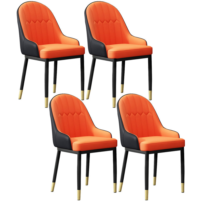 Modern Dining Arm Chair Leather Solid Back Side Chairs with Metal Legs Orange 4 Piece Set Clearhalo ' kitchen&dining_furn' 'Dining Chairs' 'Dining Tables & Seating' 'dining_chair' 'furn' 'furn_dining_chair' 'Furniture' 'furniture_dining_chair' 'Kitchen & Dining Furniture' 'kitchen' 3564619