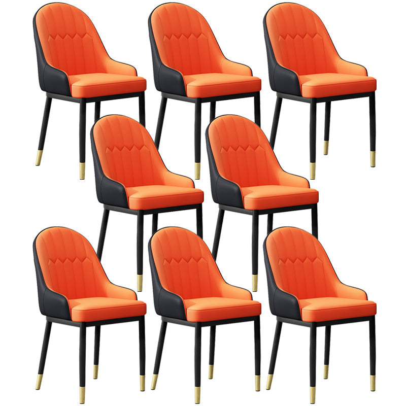 Modern Dining Arm Chair Leather Solid Back Side Chairs with Metal Legs Orange 8 Piece Set Clearhalo ' kitchen&dining_furn' 'Dining Chairs' 'Dining Tables & Seating' 'dining_chair' 'furn' 'furn_dining_chair' 'Furniture' 'furniture_dining_chair' 'Kitchen & Dining Furniture' 'kitchen' 3564621