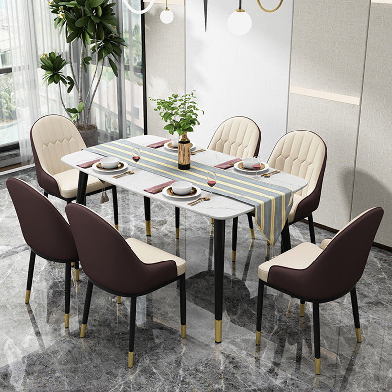 Modern Dining Arm Chair Leather Solid Back Side Chairs with Metal Legs Clearhalo ' kitchen&dining_furn' 'Dining Chairs' 'Dining Tables & Seating' 'dining_chair' 'furn' 'furn_dining_chair' 'Furniture' 'furniture_dining_chair' 'Kitchen & Dining Furniture' 'kitchen' 3564622
